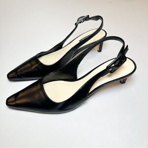 Nine West Black Pointed Toe Slingback Kitten Heels